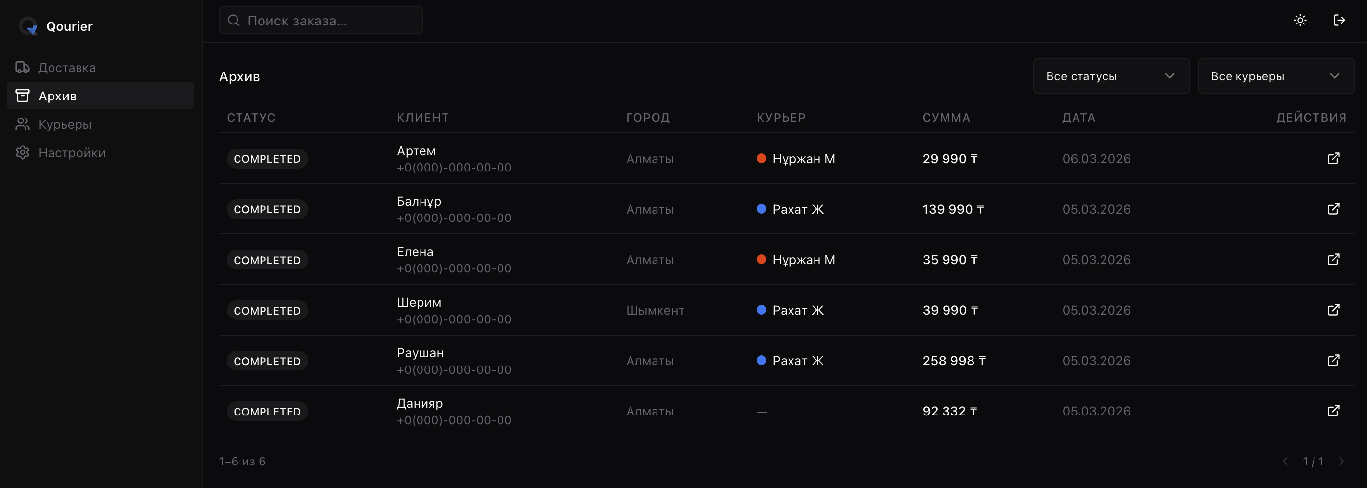 Qourier - панель управления доставкой